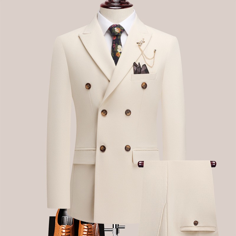 Men'S Formal Dinner Wear - ชุดสูทผู้ชายสุดหรู สีขาวเข้ม กระดุมสองแถว ชุดลำลองสำหรับใส่ในชีวิตประจำวัน เสื้อผ้าผู้ชายสำหรับงานแต่งงาน งานเลี้ยงอาหารค่ำ