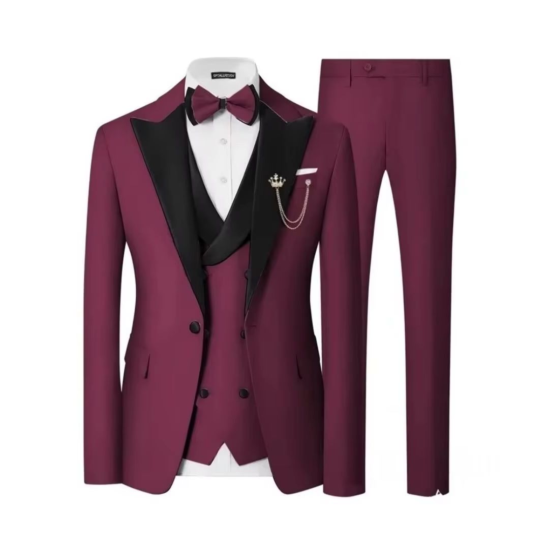 Men'S Formal Dinner Wear - ชุดทักซิโด้ผู้ชายทรงสลิมฟิต 3 ชิ้น แบบกระดุมสองแถว สำหรับงานแต่งงาน งานพรอม