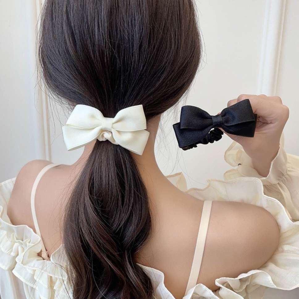 Tie Bar Clip - ใหม่เกาหลีโบว์ผมวงยืดหยุ่นสีดําสีขาวเรียบง่ายผมผู้หญิง Barrettes Headwear หญิงอุปกรณ์เสริมผม
