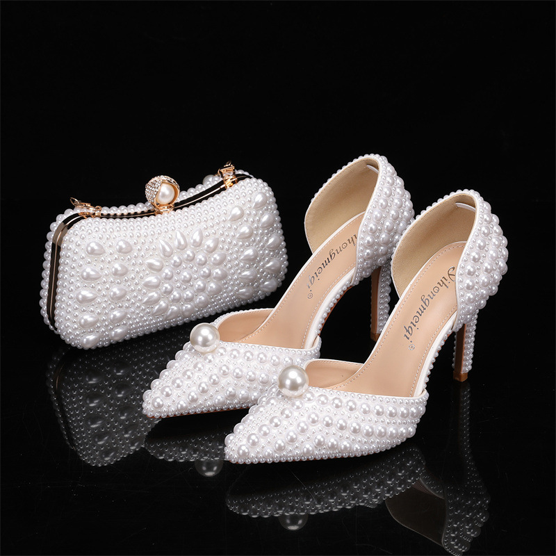 Men Formal Wear Shoes - ชุดกระเป๋าและรองเท้าสำหรับผู้หญิง รองเท้าแต่งงานประดับมุก รองเท้าส้นสูงสีขาวเบจ รองเท้าออกงานหรูหราสง่างาม ดีไซน์เนอร์ รองเท้าปาร์ตี้
