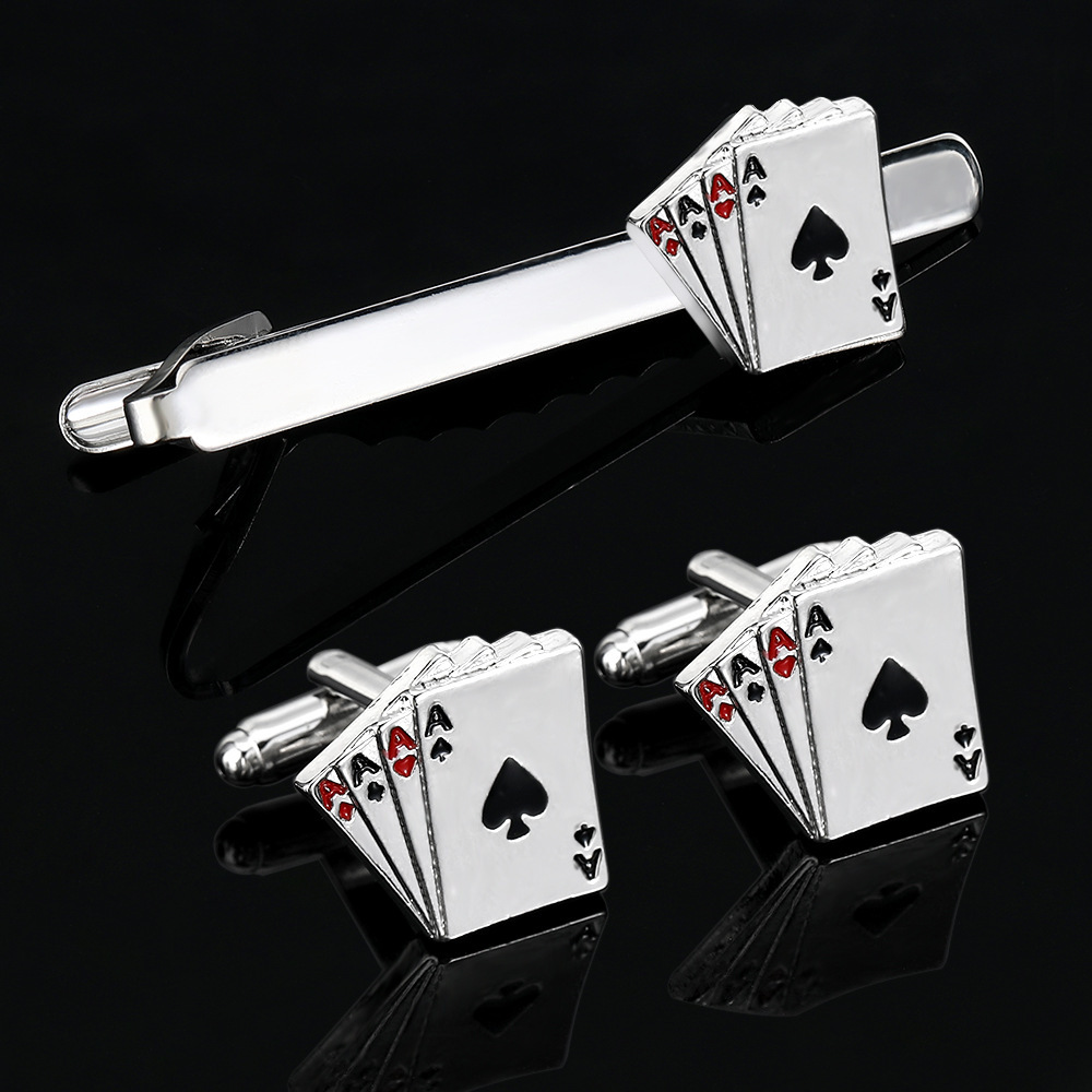 Tie Bar Clip - คลิปผูกไพ่โป๊กเกอร์สร้างสรรค์ของผู้ชายและชุดกระดุมข้อมือคลิปผูกธุรกิจอินเทรนด์ที่ทันสมัย