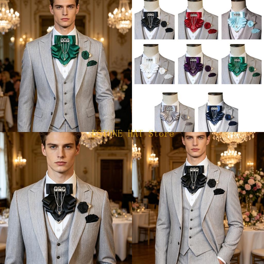 Men Formal Wear Look - 49MF ชุดแต่งงานพร้อมเนคไทคอปกและดอกไม้ติดปกเสื้อสำหรับผู้ชาย