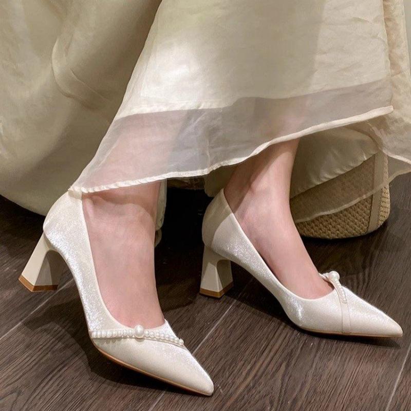 Men Formal Wear Shoes - รองเท้าส้นตึกหัวแหลมประดับมุกสุดหรู สไตล์เรียบง่าย ใส่สบาย เหมาะสำหรับใส่ทำงานสำหรับผู้หญิง
