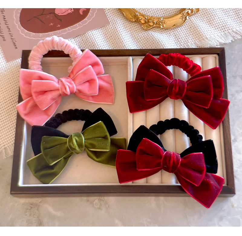 Tie Bar Clip - ที่คาดผมกำมะหยี่สีแดงน่ารัก ยางรัดผมหางม้าสำหรับผู้หญิง อุปกรณ์ตกแต่งผมอเนกประสงค์สำหรับใช้ในชีวิตประจำวัน เชือกยางยืดขนาดเล็ก กิ๊บติดผม