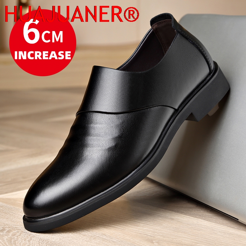 Men Formal Wear Shoes - รองเท้าหนังแท้ผู้ชายแบบสวม / รองเท้าเสริมส้น 6 ซม. รองเท้าหนังทรงทางการสำหรับธุรกิจ