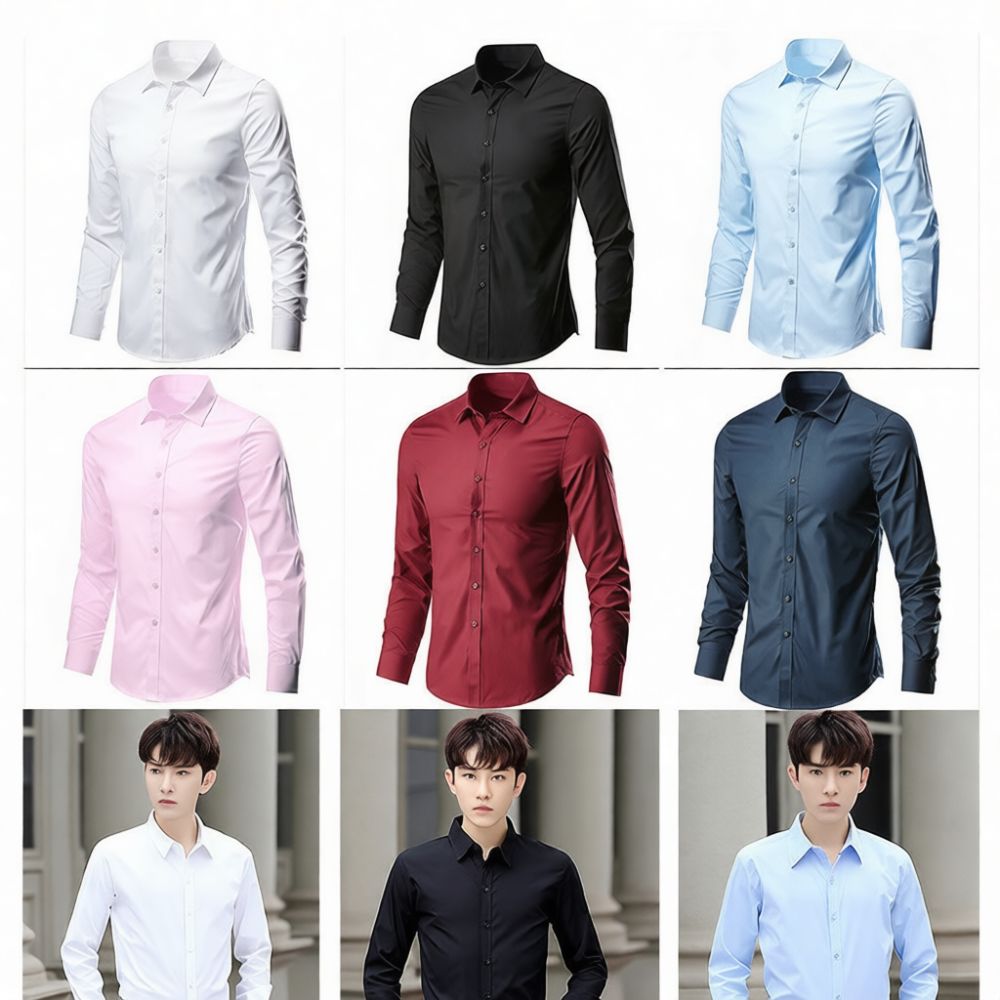 เสื้อเชิ้ตผู้ชายทรงสลิมฟิต แขน - Men Formal Office Wear Shirts บทวิจารณ์และราคา